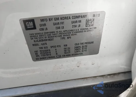 2013 Buick Encore Convenience z USA, uszkodzony, nr VIN KL4CJBSB4DB198347